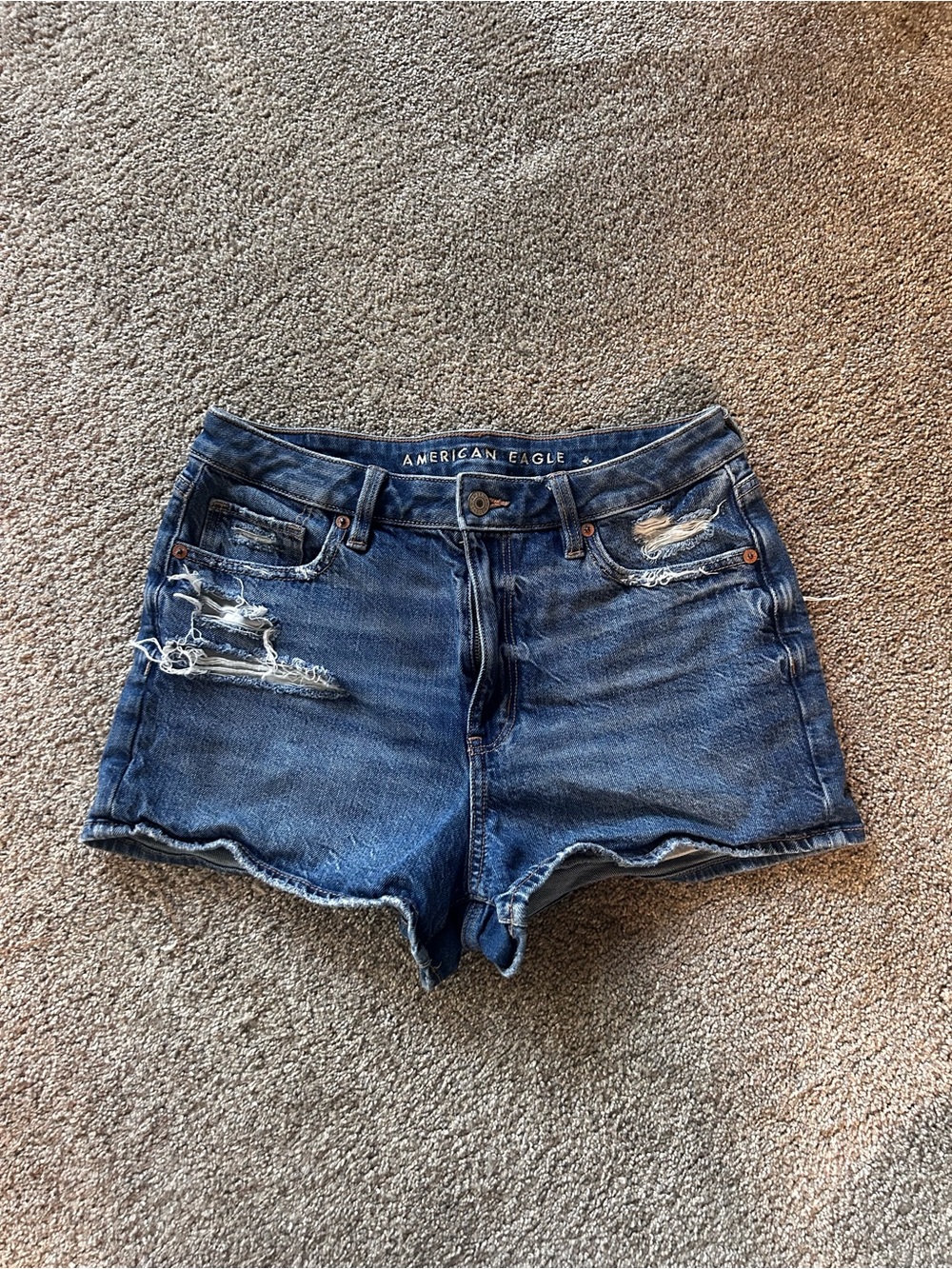 American Eagle Outfitters Blue Distressed High-Rise Denim Shorts